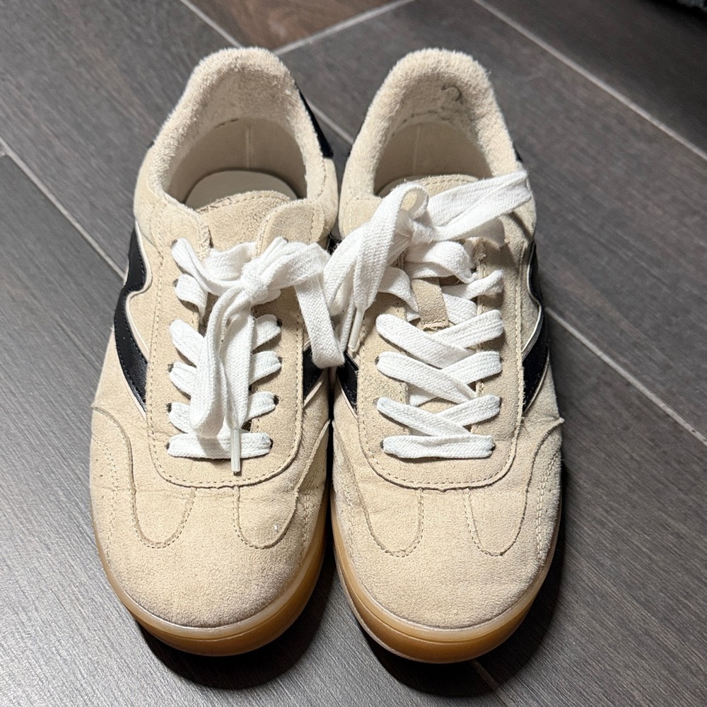 Madden Girl Beige and Black Suede Sneakers